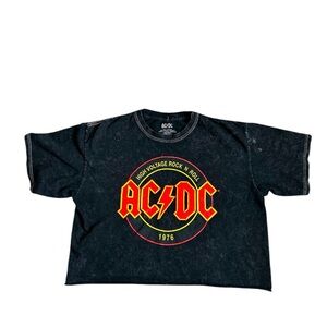 5/$25 AC/DC oversized crop black stonewash tee shirt size medium